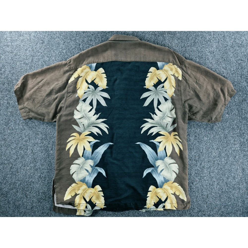 Tommy Bahama Mens Large 100% Silk Tropical Palm Leaf Print Camp Shirt Brown Teal - Picture 7 of 10